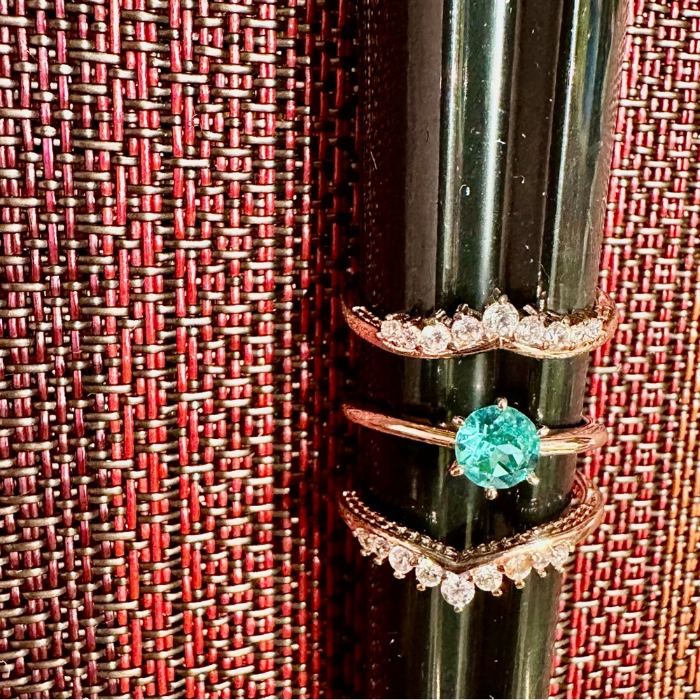 Fragrant Jewels Gold Ring with Teal Gemstone. Three Separate Pieces